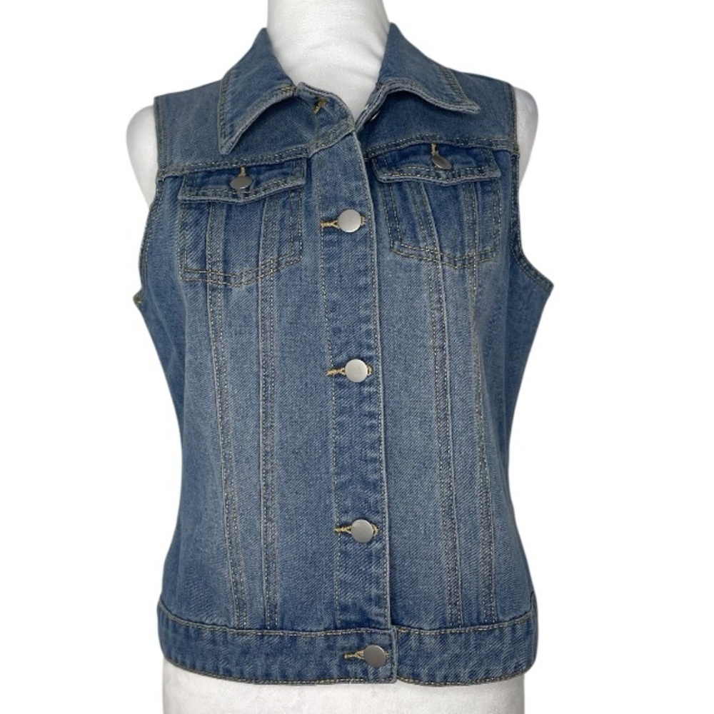 Blue Denim Jean Vest Flap Pockets Sleeveless Size Medium